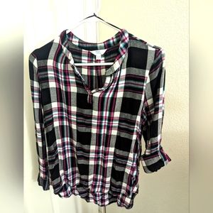 Large Sonoma purple and black plaid pullover top